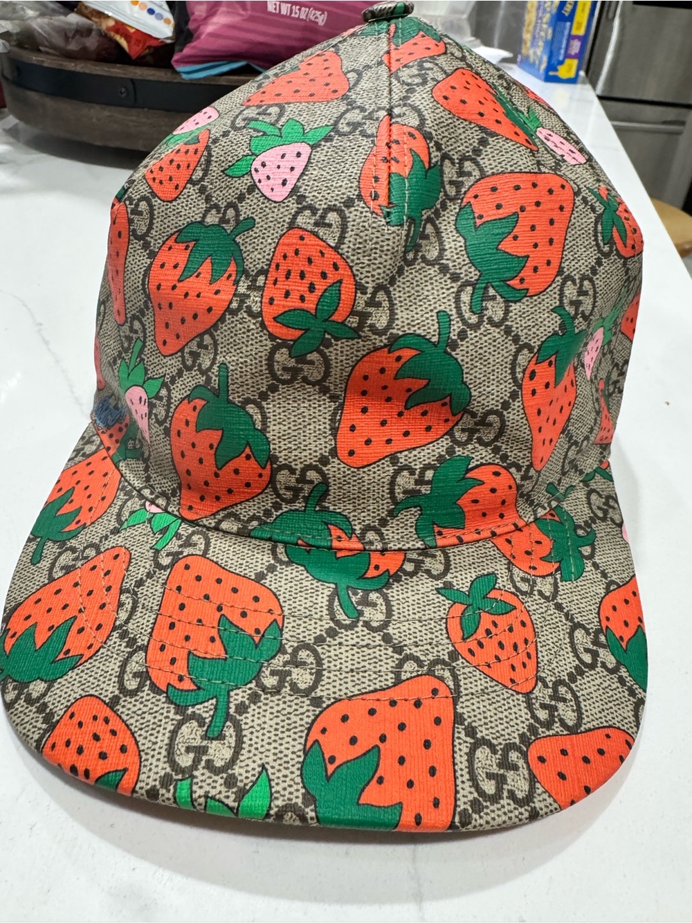 Gucci Strawberry Print Cap - Orange, Green, Pink, Beige